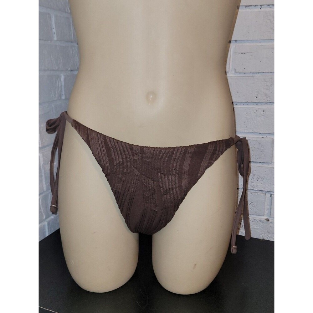 Zaful Brown Ribbed Textured Side-Tie Bikini Bottoms - Size US 6 / Medium